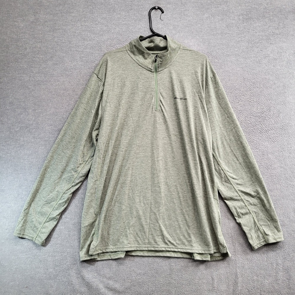 Eddie Bauer Men Sweatshirt XL Green Travex Logo 1/4 Zip‎ Lightweight FreeDry